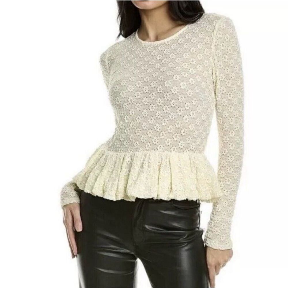 NWT Rebecca Taylor Cream Lace-Detail Peplum Top XS
